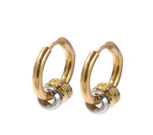 ファッションイヤリングゴールドカラーキュービックジルコンフープイヤリングCZダイヤモンドステンレス鋼の耳のバックル女性男性パンクヒップホップジュエリーAC3037458