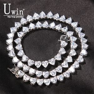 Pendanthalsband Uwin Heart Tennis Chain 6mm Choker Micro Paled Iced Out Cubic Zirconia Luxury Bling Charm Vintage Short Necklace 2210 244Y
