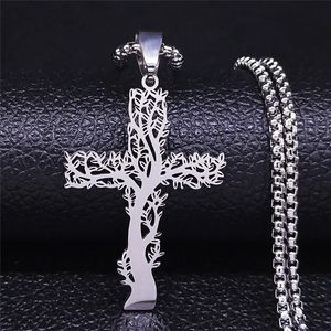 14K Gold Tree of Life Cross Pendant Necklace Men Women Aesthetic Necklace Jewelry arbol de la vida