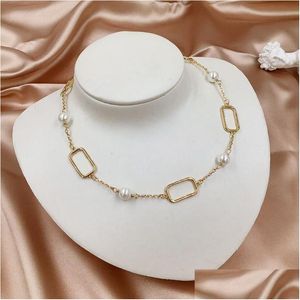 Strands Strings Luxury Designer Letters Pendant Necklaces Gold Plated Crystal Pearl Rhinestone Turquoise Necklace Women Jewerlry Acces Otur8