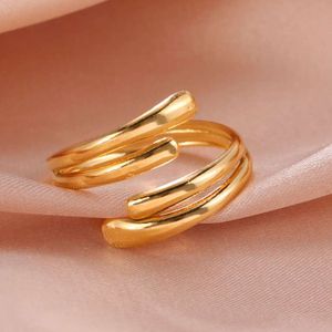 Fashion Stainless Steel For Women Gold Color Geometric Open Finger Ring Engagement Party Minimalist Jewelry Gifts