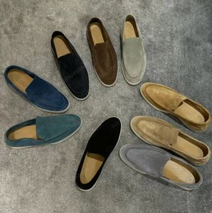 LP Yaz Yürüyüşü Loafers Terlik Gerçek Süet Sandalet Loafers Bayan Erkek Macaroon Ayakkabıları Deri Kayma Flats Kadınlar Lüks Tasarımcılar Pantoufles Boyut Eur35-45