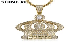 18k Gold Plated Micro Paled Cubic Zircon Crown Pendant Halsband Men Hip Hop Bling Jewelry Gift4252016