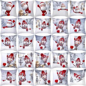 Travesseiro adorável desenho animado boneco de neve para o Papai Noel Claus travesseiros tampa ciano branco natal decorativo capa sofá arremesso de sofá