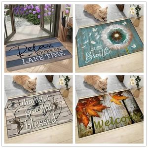 Carpets 1Pc Relax Letter Pattern Door Mat Wood Grain Design Home Decore Carpet Non-slip Absorbent Bath Pad Anti-fatigue Kitchen Rug