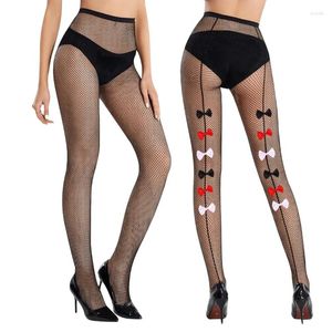 Kadın Çoraplar Kontrast Renkli Bowknot Sırt dikişli Fishnet Tayt Moda Külotlu Çekme Seksi iç çamaşırı Retro Hat Vücut Stoks Lady için