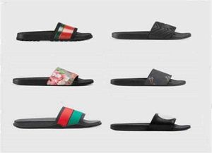2021 designer g rubber slide sandal floral brocade men slipper Gear bottoms Flip Flops women striped Beach causal slippers with Bo1247545