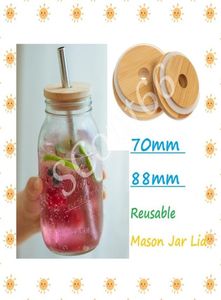 70mm86mm Dost Mason Kapakları Yeniden Kullanılabilir Bambu Kapaklar Masonlar için saman deliği ve silikon conta ile üstler Canning Canning Jars TOPA12 71222301