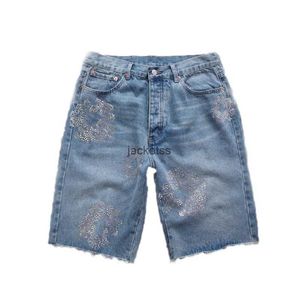 Mens Jeans Short Flower Diamond Denim Shortpants Slim Street Hip Hop Jean Shorts Button Fly Wreath Jeans Bröd Black Light Wash Blue Designer Men Shorts