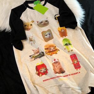 American Retro Spoof Kitten tung bomull Kortärmad t-shirt Kvinnor Summer Loose Color Matching Student Par's Coat