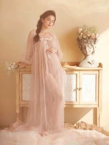 マタニティドレスレディースオフショルダーA-Line Photography Dress Elegant Square Collar Tulle Tulle Maternity Dress for Photoshoot Baby Shower H240518