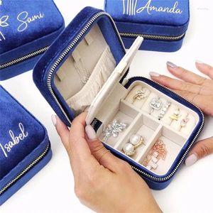 Storage Bags Italian Velvet Personalized Jewelry Box Christmas & Holiday Gift Inside-Suede With Mirror Bride Wedding