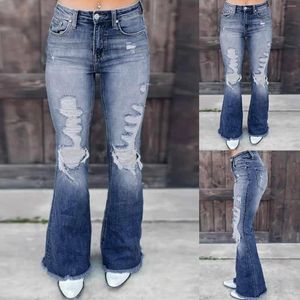 Kvinnors jeans kvinnors höga midja flare retro stretchy denim jean pants klocka bottnar kvinnor på höga 18