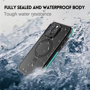 Capa de telefone à prova d'água magnética para iPhone 15 Pro Max 5g Esportes ao ar livre Esportes de proteção completa suporte dobrável cupo