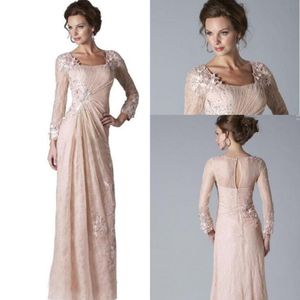 2019 Brudklänningens nya Mother Dresses Sweetheart Long Sleeves Blush Pink Full Lace Crystal Pärled Plus Size Party Formal Wedding Guest D 321L