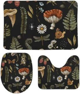 Bath Mats Daisy And Mushroom Bathroom Rugs Sets 3 Piece Washable Mat With Backing Pad Contour Rug Toilet Lid Cover