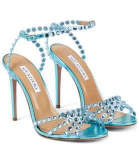 2024 Luxus Sommermarke Frauen Tequila Sandals Schuhe Aquazzuras High Heels Lady Pumps Crystal-Embellished Kleid Braut Hochzeit Gladiator Sandalias EU35-43