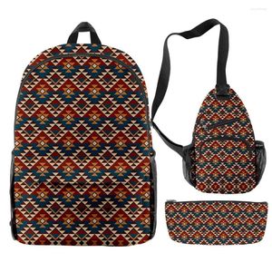 Backpack Hip Hop Novelty Funny Aztec 3D Print 3pcs/Set Pupil School Bags Travel Laptop Chest Bag Pencil Case