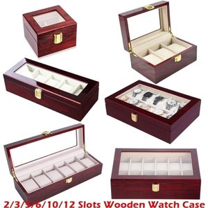 Luxury Träklocka Titta på Holder Box för Watches Men Glass Top Jewelry Organizer Box 2 3 5 12 Grids Watch Organizer New D40 T200523 2334