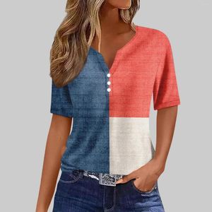 Damen T -Shirts für Frauen Frauen Vops Halsknöpfe sexy kurze Ärmel Ander Blusen Geometrisches Druckhemd Ropa de Mujer