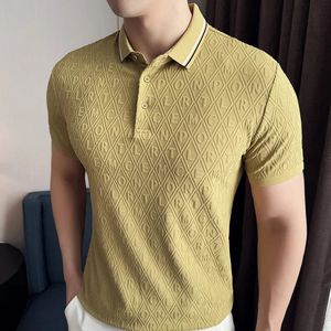 Lettera di alta qualità Jacquard Polo Shirt for Men T-shirt Summer Short Short Fashion Slim Casual Business Polo-Shirts M-3XL 240518