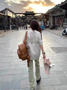 Marca Guo Chao Retro Cartoon Cat Cot Cotton Sleeved curta Camiseta feminina Summer Summer Oversize Unique Wild Loose Top