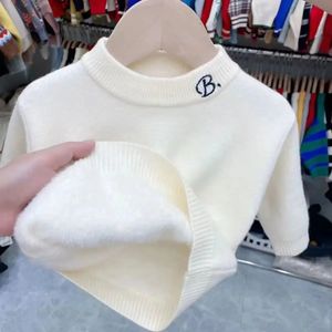 Boys Thicken Sweater Imitation Mink Fleece Plush Knit girl AutumnWinter Pullover Shirt korean Children sweatshirt 240517