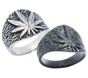 5pcslot New Black Silver Leaf Men Boys Ring 316L Stainless Steel Fashion Jewelry Popular Biker Hip Style Leaf Ring4685093