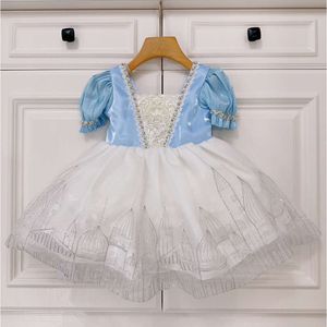 kids Dresses Summer Girl Aisha Blue Poncho Princess Dress Ice Snow International Children's Day