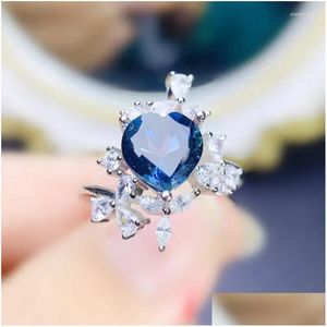 Clusterringe natürliche echte blaue Topaz Ring Liebe Herz Luxusstil pro Schmuck 8 8mm 2.5ct Edelstein 925 Sterling Sier Fine J23946 DR DHGPD