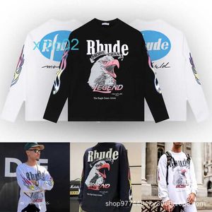 Trendy Rhude La Los Angeles Eagle Print Loose Casy Long Mangueado T-shirt