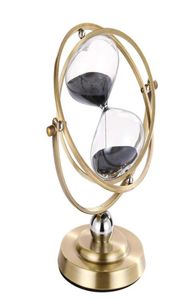 Decorative Objects Figurines 360 Degree Rotating Hourglass European Metal Sand Timer 60 Minute Sand Clock Vintage Brass Sandglass 1455759
