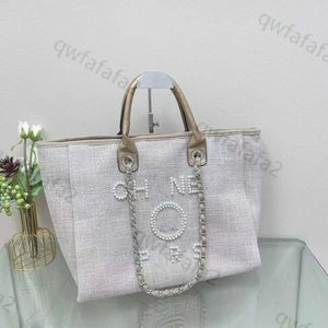 Designer Pearl Bag Ch Tote Bag Fashion Luxury Tote Womens Canvas Beach Bag Embellized With Classic High Quality Fler-Colored Large Capacity Shopping Bag Ezli