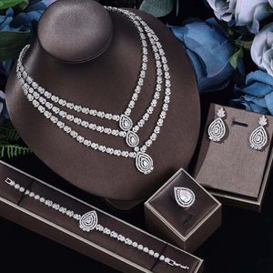 4 Piece Qatar Luxury Ladies Wedding Set CZ Elegant Bridal Dubai Jewellery Fashion Halsband örhängen 240511