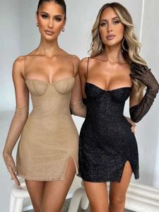 Runway Dresses Mozision Elegant Glitter Sexy Mini Dress For Women Elegant Off-shoulder Backless Bodycon Night Club Party Short Dress Vestido T240518