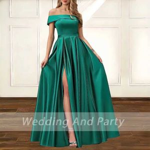 Runway Dresses Satin Evening Dresses for wedding off shoulder high split Long Formal prom Dresses elegant A-Line plus size wedding party dress T240518