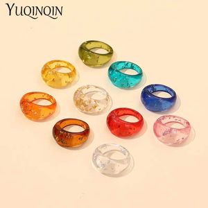 Bandringar Fashionabla transparent akrylfinger Rfor Girls Retro Accessories Sequins unika ringset Womens minimalistiska modesmycken J240516