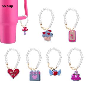 Sandaler Pink Valentines Day Pearl Chain With Charm för Tumbler Cup Handle Accessories Charms Personlig Drop Delivery Otijr Ota8s