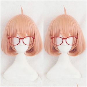 Парики кепки kyoukai no kanata за границей Kuriyama Mirai Cosplay Добавить красные очки.