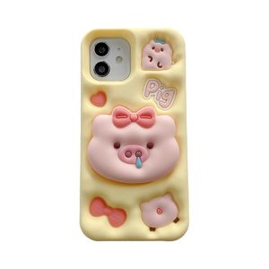 Ikorean sevimli 3d sarı domuz cep telefonu silikon kasa iPhone 15 13 13 14 Pro Max 15Promax Koruma Kılıfları Kawaii Geri Stand Kapak 1 PC