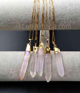 WTN860 Healing Aura Women JewelryNatural Quartz Angel Color with 18quot Gold Chain Necklace Whole1211362