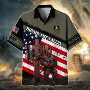 Men's Casual Shirts Summer 3D Printed UNITED STATES Soldiers Armys Veterans Graphic Short For Men Vintage Cool Fashion Top Clothes