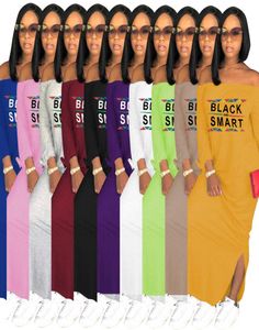 Tasarımcı Kadınlar Uzun Maxi Elbiseler Siyah Beyaz Akıllı Mektup Baskı Çöp Boyun Kapalı Omuzsuz Partisi Seksi Bölünmüş Etek Sokak Giyim D6380864
