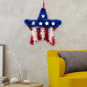 Decorative Flowers Independence Day Wreath Decor Patriotic Tinsel For Celebration White Blue Star 4th Of July Indoor