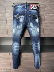 2024 NOWOŚĆ MĘŻCZYZN JEANS Hole jasnoniebieski ciemnoszary Włosze Man Man Long Spodnie Spodnie Streetwear Dżins Chude Slim Rower Jean dla D najwyższej jakości 28-38 Rozmiar DS D98371