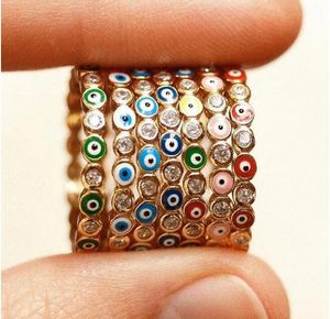 Bohemian Rainbow Evil Eye Rhinestone Filled Gold Ring Vintage Ladies Finger Rings Jewelry For Women Gift