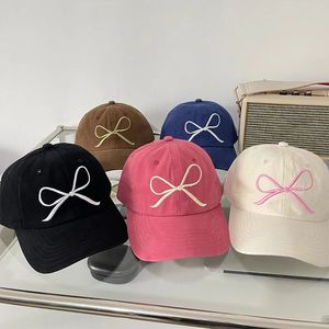 Girls Pink Bow Embroidered Baseball Cap Ins Korean Sun Protection Versatile Sweet Bowknot Baseball Caps Cute Womans Hats 240515