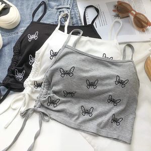 girls vest tank top summer sling Korean drawstring lace up knitted crop tops kids clothes 3 to 16 years 240518