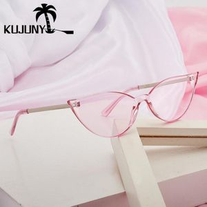 Солнцезащитные очки Kujuny Rimless Cat Eye Women Женщины дизайнерские очки солнце