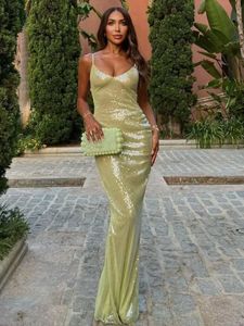 Luxury Sequins Backless High Slit Evening Long Dress Elegant WomenSleeveless High Waist Tunic Bodycon Holiday Party Dresses 240514